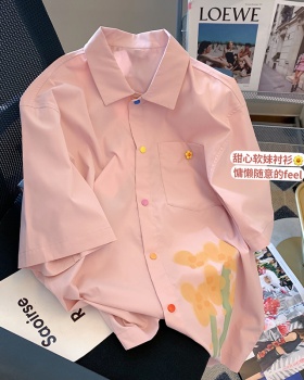 Pink printing summer shirt for women