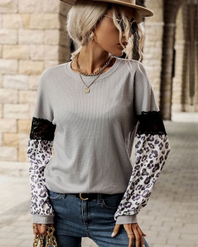 Long sleeve leopard tops splice sweater