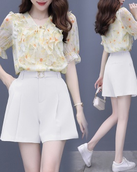Printing fashion tops Casual shorts 2pcs set for women