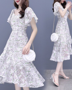 Lady slim summer printing temperament chiffon dress