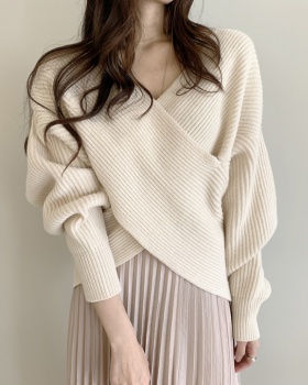 V-neck temperament sweater Korean style tops for women