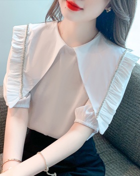 Beading doll collar shirt summer white tops for women
