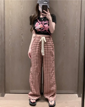 Plaid short T-shirt printing spicegirl casual pants for women