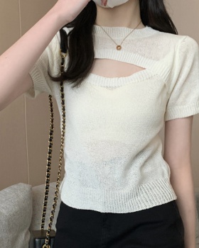Hollow knitted short sleeve Korean style tops