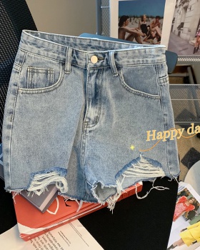 High waist summer blue printing short jeans for women