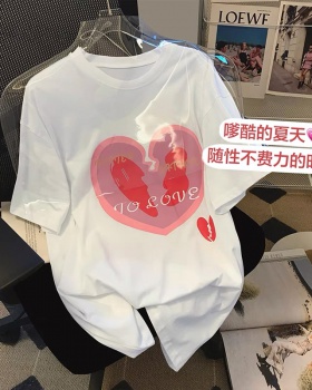 Heart pure cotton short sleeve loose T-shirt