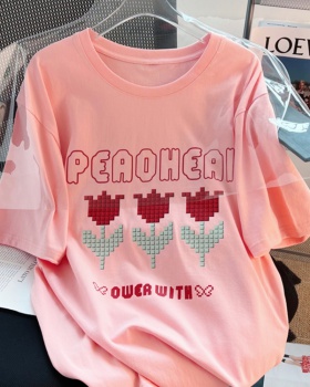 Pure cotton long short sleeve tops printing Korean style T-shirt