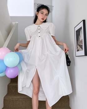 Doll collar irregular white long dress split slim dress
