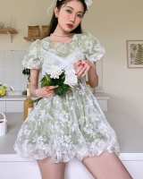 Maiden square collar was white puff sleeve dress