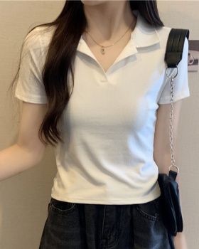 Pure cotton V-neck tops Korean style summer T-shirt