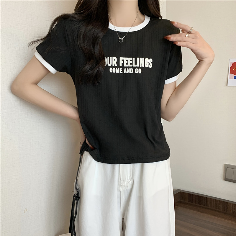 Round neck mixed colors T-shirt loose tops for women