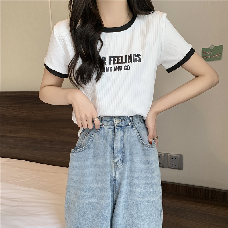 Round neck mixed colors T-shirt loose tops for women