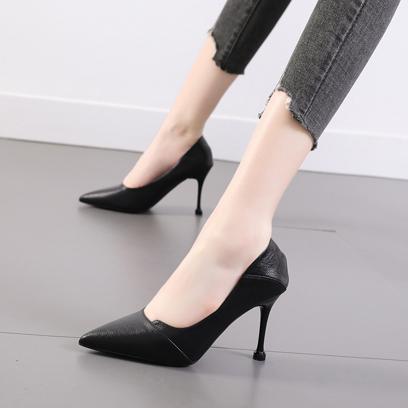 Fine-root buff shoes pointed high-heeled shoes for women