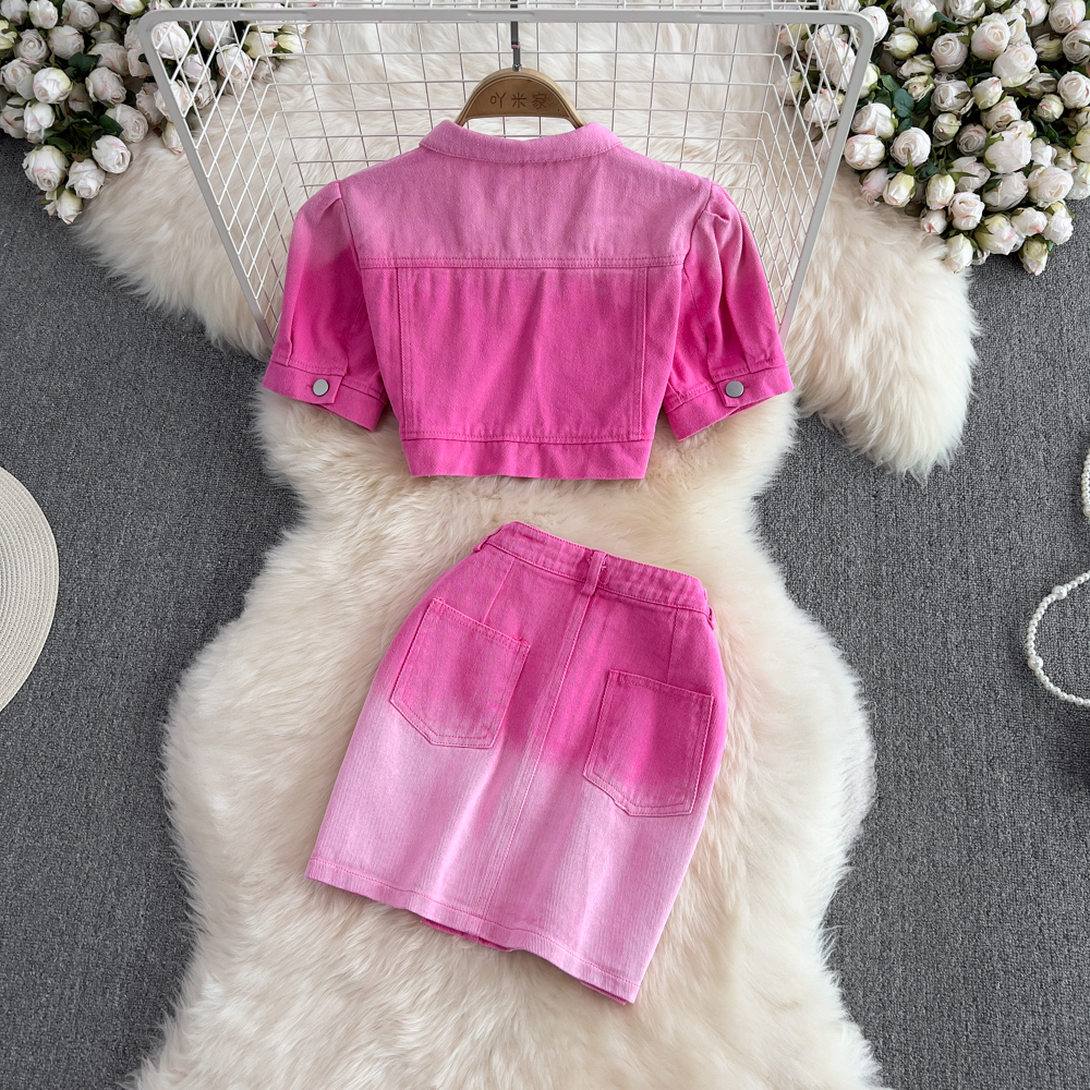 Fashion summer skirt short sleeve shirt 2pcs set for women