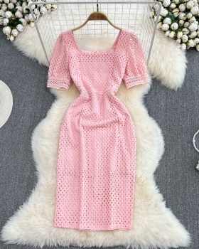 Summer pinched waist pink formal dress slim temperament dress