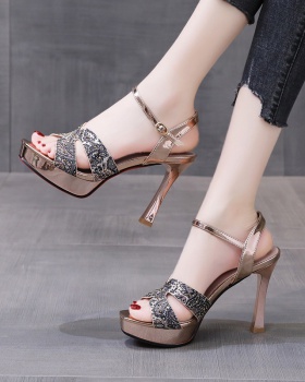Open toe summer high-heeled shoes rivet fine-root sandals