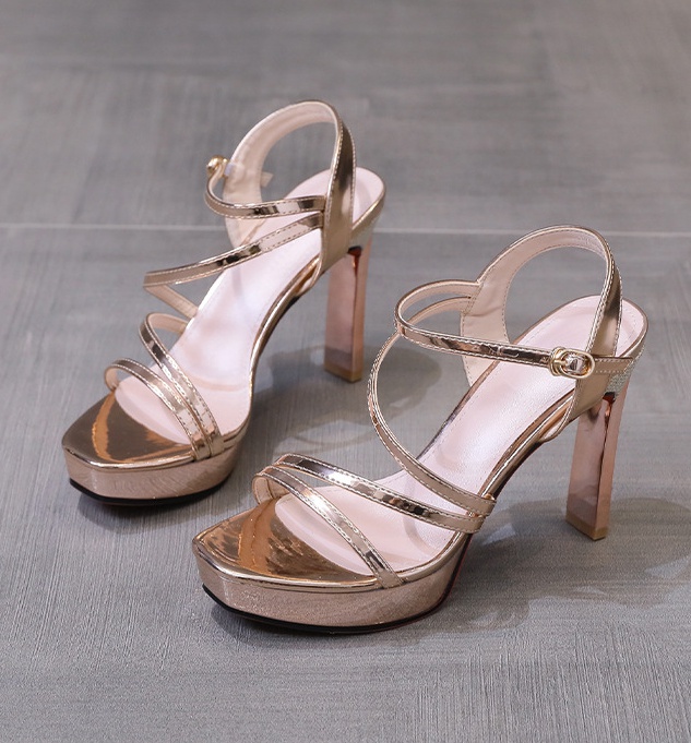 Patent leather thick platform banquet high-heeled shoes