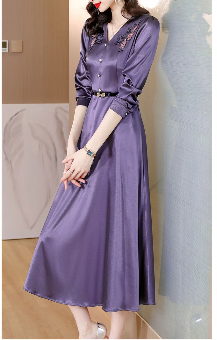 Autumn Cover belly embroidery satin dress for women