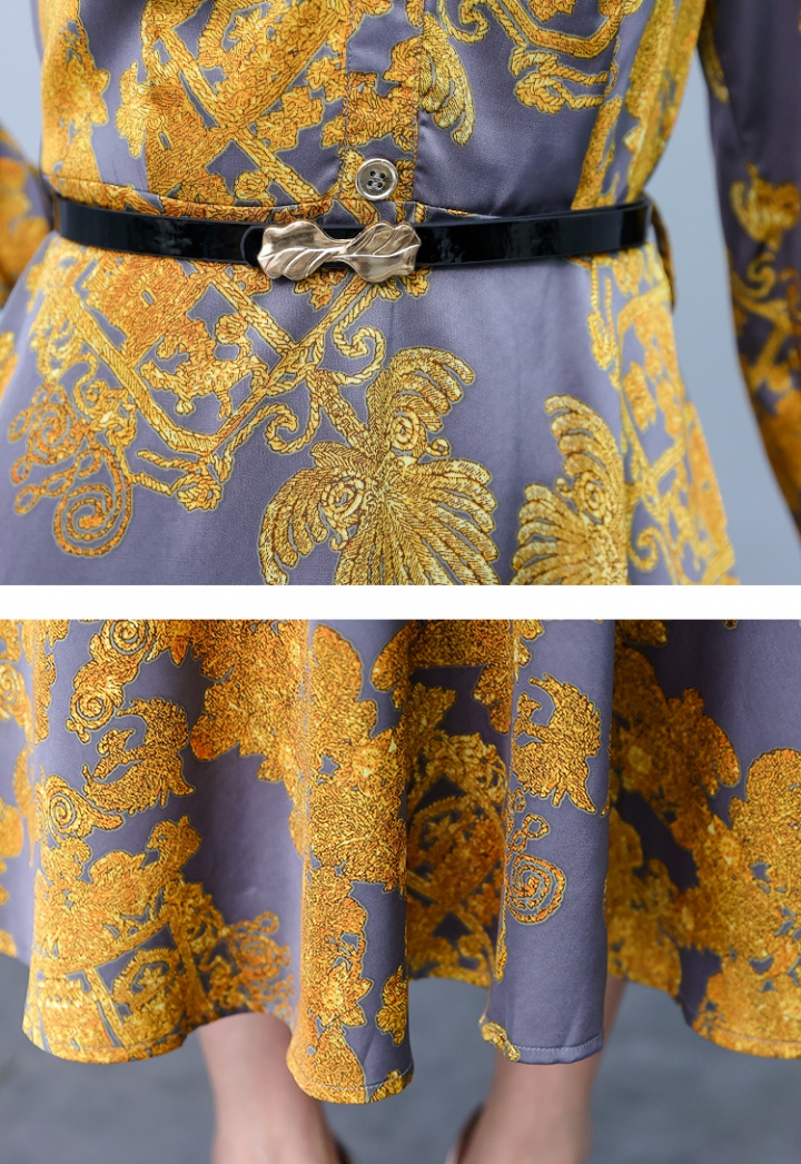Satin printing long sleeve dress autumn refinement long dress