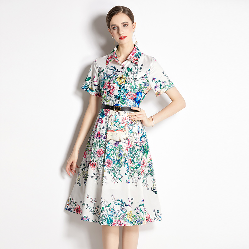 Printing summer dress lapel fashion belt for women