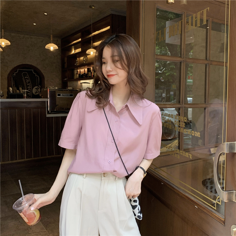 Loose Korean style short sleeve shirt slim retro tops