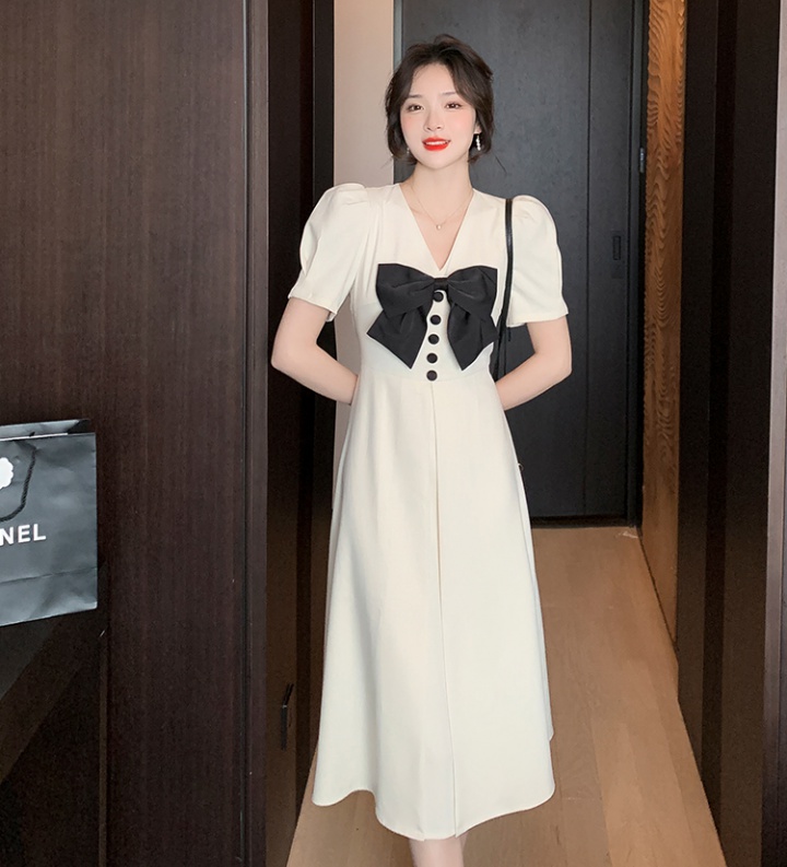 Korean style big skirt bow long dress for women