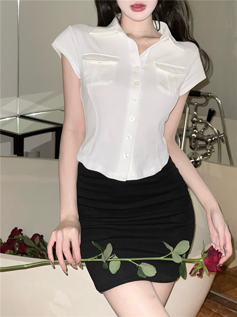Pocket slim T-shirt temperament corset for women