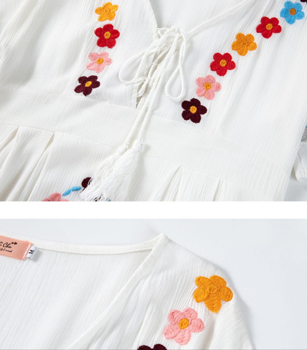 Flowers bandage embroidery long dress V-neck colors dress
