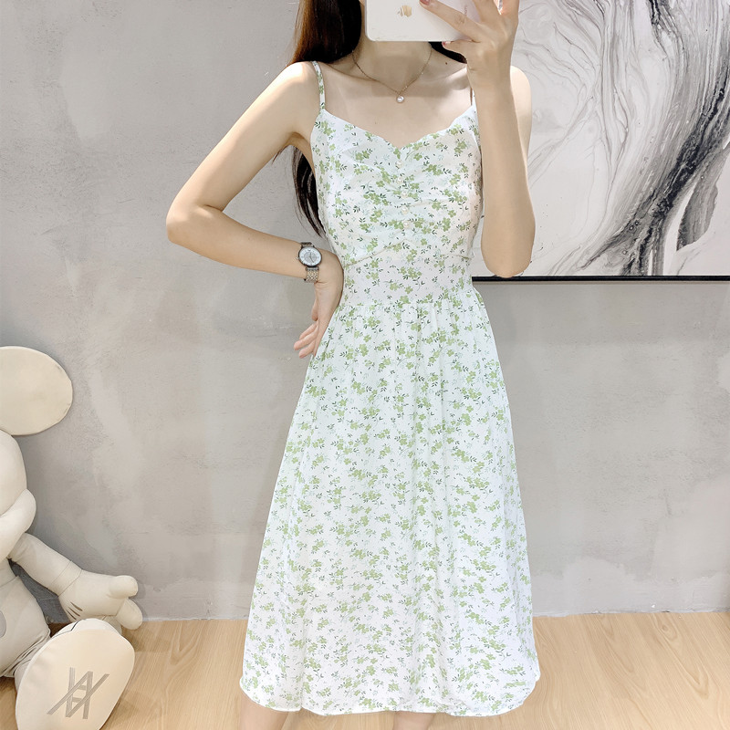 France style sexy sling floral slim refreshing dress