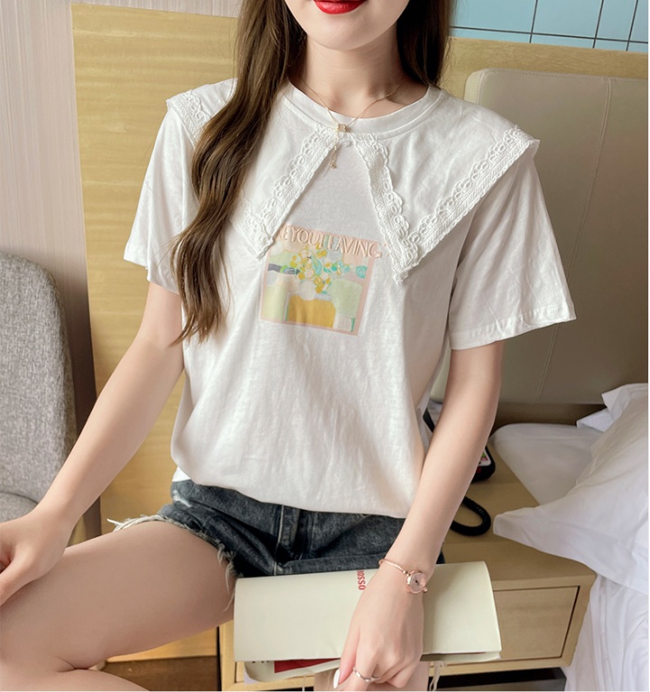 Summer loose T-shirt doll collar lace tops for women