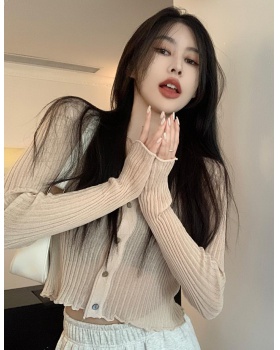 Unique long sleeve sunscreen cardigan slim knitted smock for women