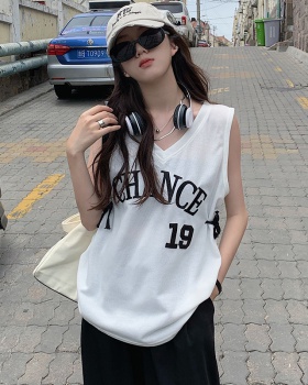 Summer embroidery vest loose letters tops for women