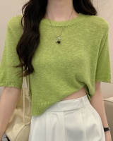 Short sleeve knitted Korean style frenum tops for women