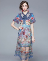 Gauze summer short sleeve slim printing dress