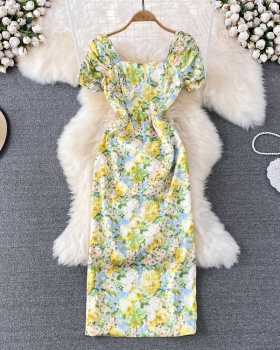 France style slim short sleeve floral dress