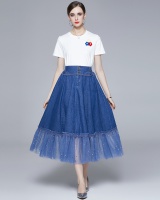 Gauze summer T-shirt high waist retro skirt