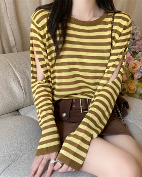 Stripe Korean style T-shirt loose long sleeve sun shirt