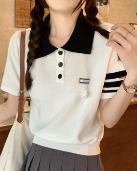 Korean style mixed colors short sleeve knitted tops