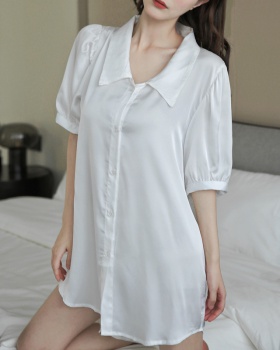 White long pajamas ice silk night dress for women