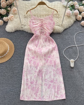Slim long strap dress elegant crimp dress for women