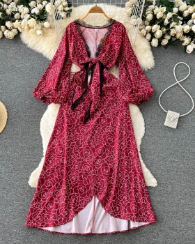 Vacation V-neck splice tie lace dress for women