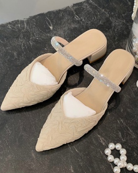 Tender thick spring and summer pointed slippers