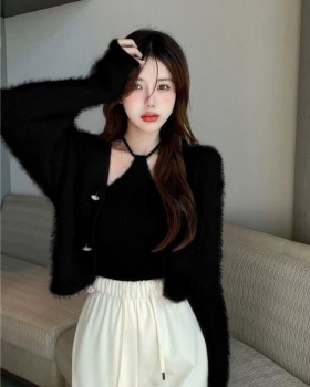 Sexy Korean style tops halter autumn and winter sweater 2pcs set