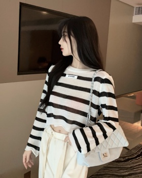 Stripe long sleeve sunscreen sweater thin Korean style smock