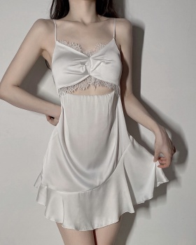Lace sexy summer pajamas with chest pad sling night dress