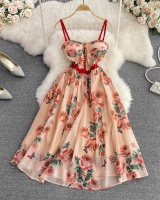 France style with chest pad dress floral strap dress