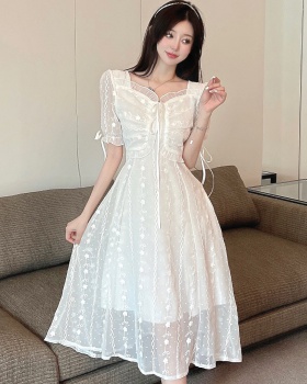 Tender retro pinched waist summer France style dress