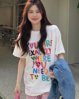 Pure cotton summer tops loose letters T-shirt