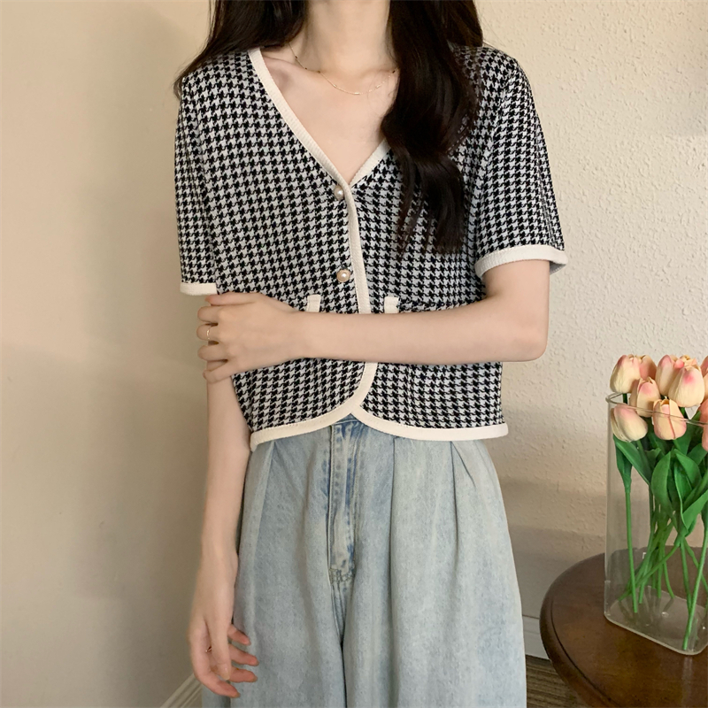 Fashion and elegant tops houndstooth shirt for women
