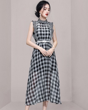 Summer Korean style simple fashion slim plaid elegant dress